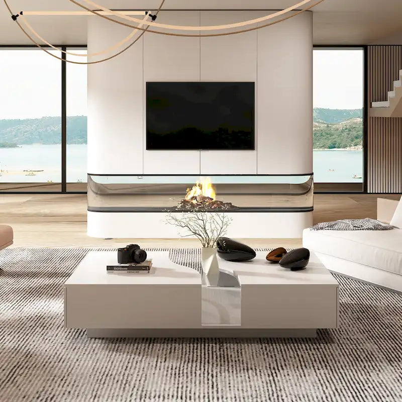 Zeitgemäßer weißer Couchtisch mit Stauraum und farbiger LED-Kante - 55.1W