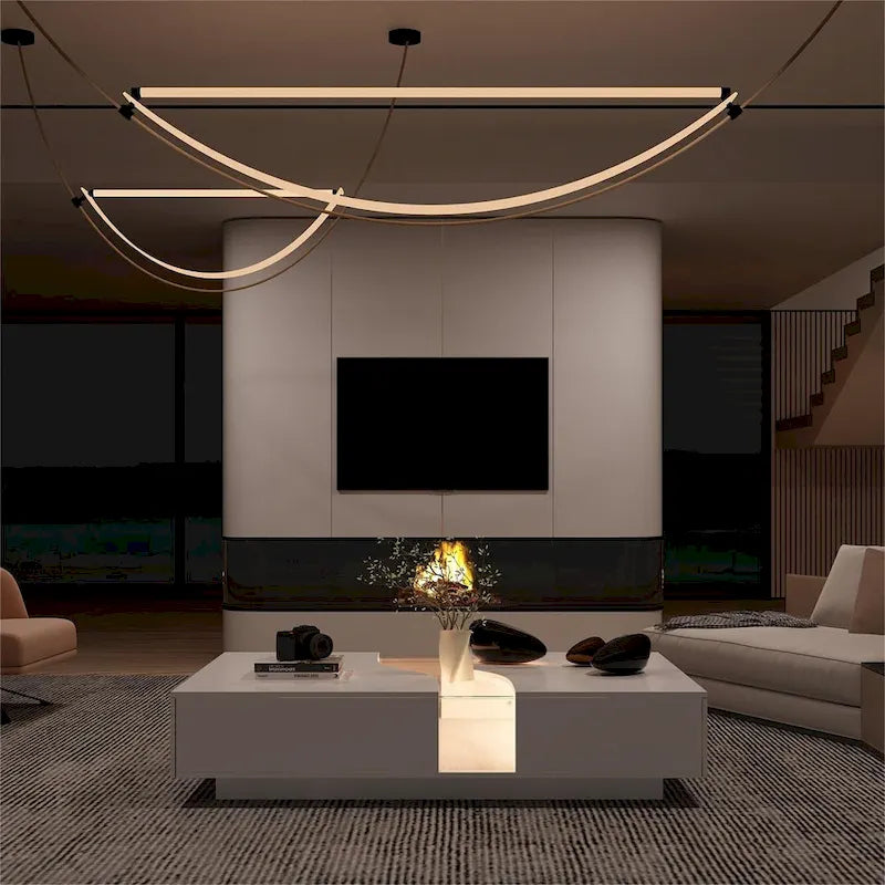 Zeitgemäßer weißer Couchtisch mit Stauraum und farbiger LED-Kante - 55.1W