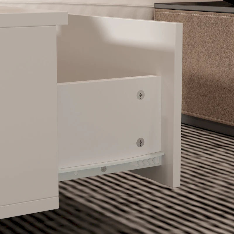 Zeitgemäßer weißer Couchtisch mit Stauraum und farbiger LED-Kante - 55.1W