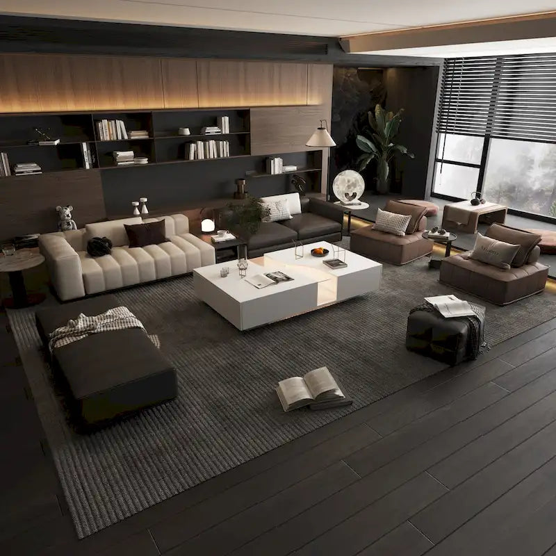 Zeitgemäßer weißer Couchtisch mit Stauraum und farbiger LED-Kante - 55.1W