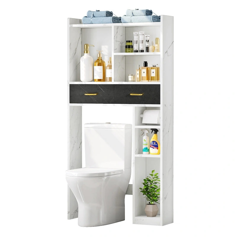 Badezimmerschrank über der Toilette mit Schubladen und Ablagen als Stauraum