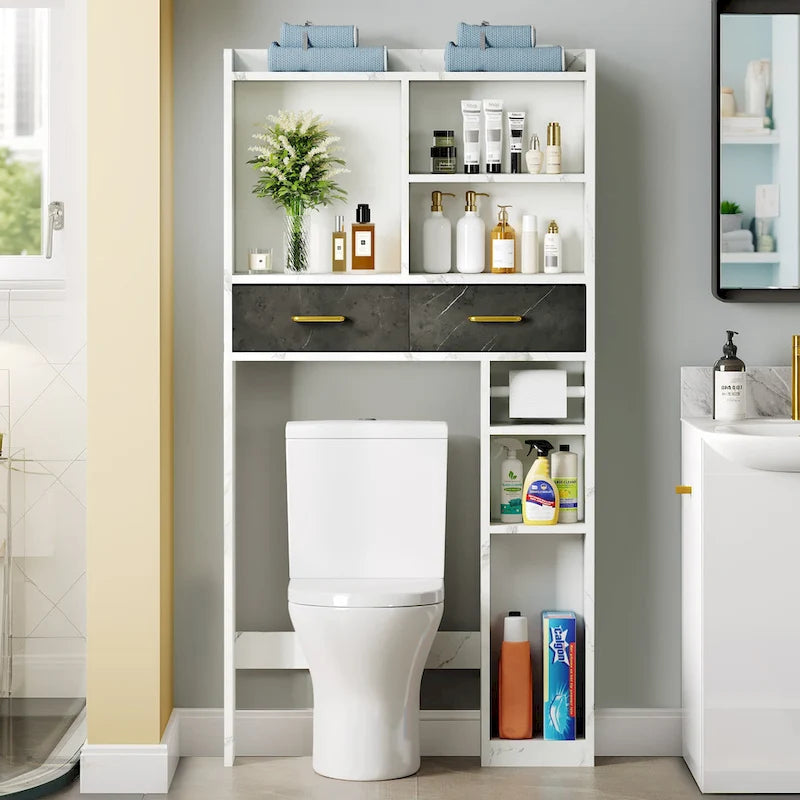 Meuble de rangement de salle de bain à placer au-dessus des toilettes, avec tiroirs et étagères