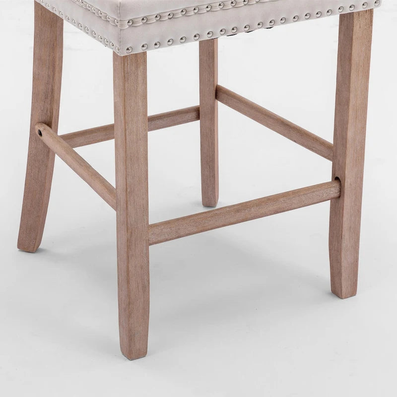 Tabourets de bar rembourrés en velours avec décoration capitonnée à boutons, pieds en bois, garniture de clous chromés, style décontracté