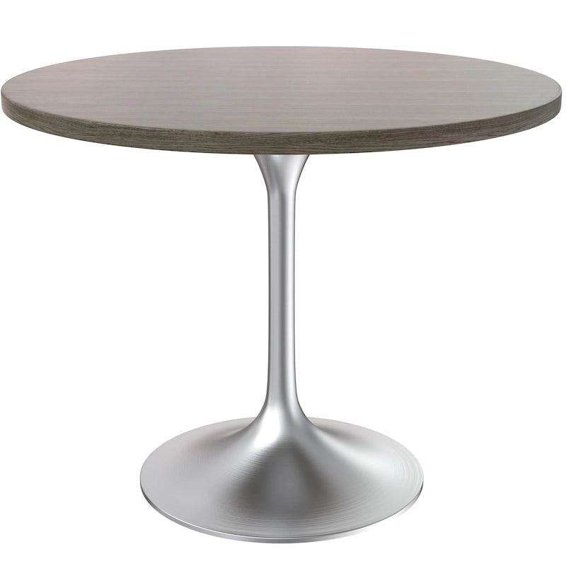 Mesa de comedor redonda de 36 con tablero de MDF y base de cromo cepillado para cocina y comedor