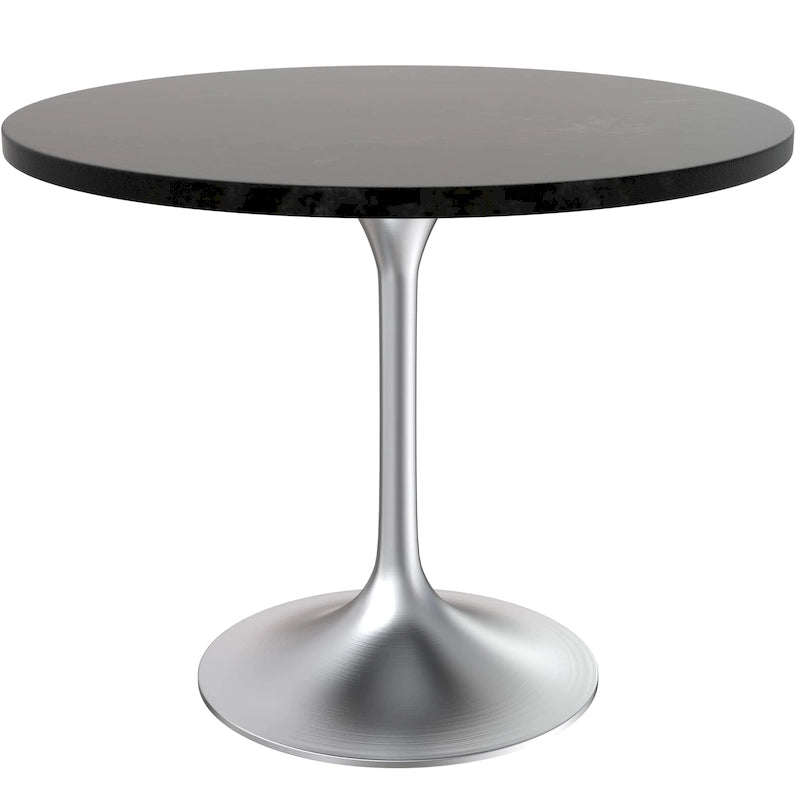 Mesa de comedor redonda de 36 con tablero de MDF y base de cromo cepillado para cocina y comedor