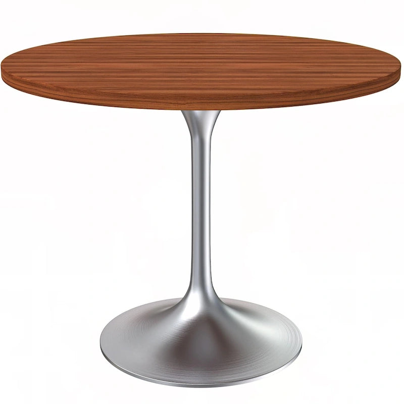 Mesa de comedor redonda de 36 con tablero de MDF y base de cromo cepillado para cocina y comedor