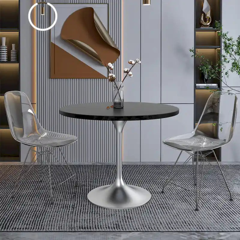 Mesa de comedor redonda de 36 con tablero de MDF y base de cromo cepillado para cocina y comedor