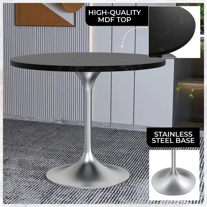 Mesa de comedor redonda de 36 con tablero de MDF y base de cromo cepillado para cocina y comedor