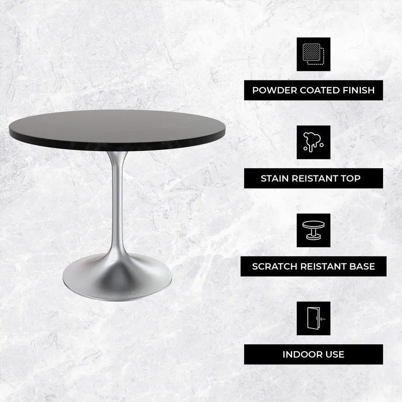 Mesa de comedor redonda de 36 con tablero de MDF y base de cromo cepillado para cocina y comedor