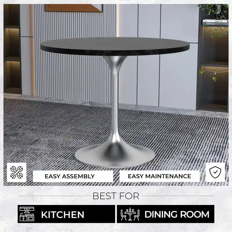 Mesa de comedor redonda de 36 con tablero de MDF y base de cromo cepillado para cocina y comedor