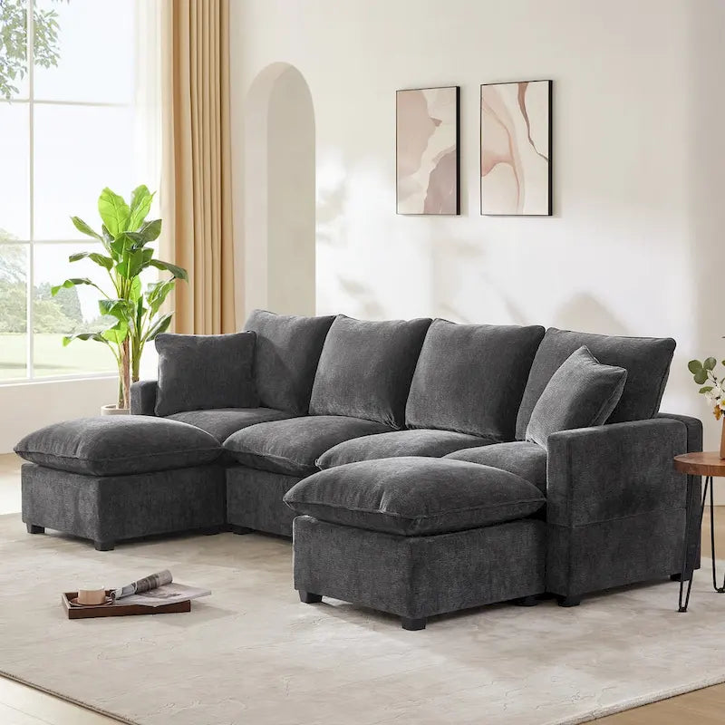 Modernes modulares U-förmiges Sofa für 6 Personen, Ecksofa-Set mit 2 Kissen