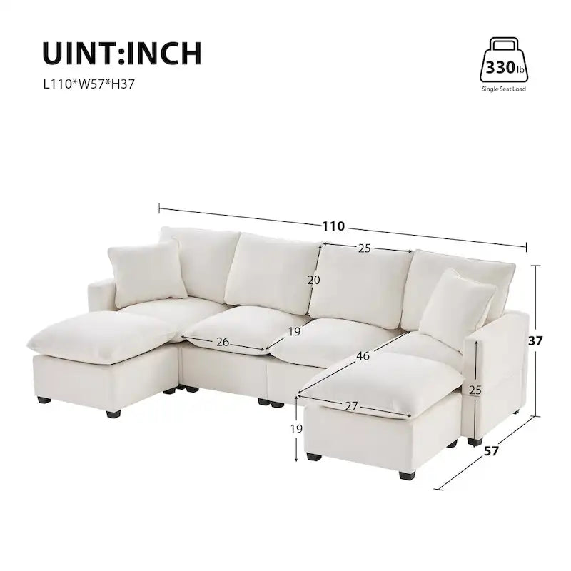 Modernes modulares U-förmiges Sofa für 6 Personen, Ecksofa-Set mit 2 Kissen