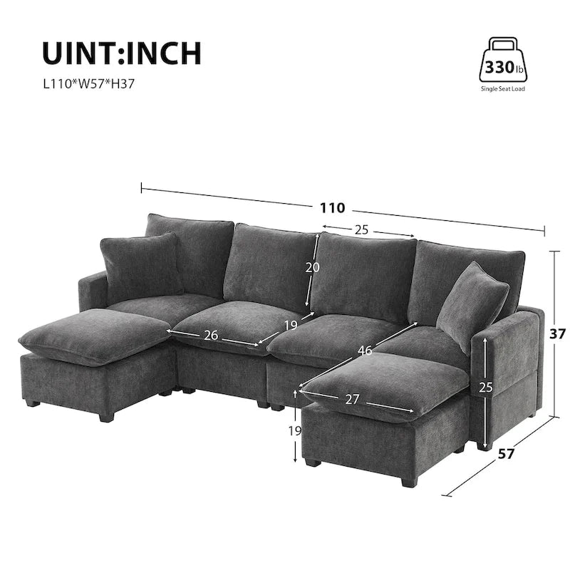 Modernes modulares U-förmiges Sofa für 6 Personen, Ecksofa-Set mit 2 Kissen