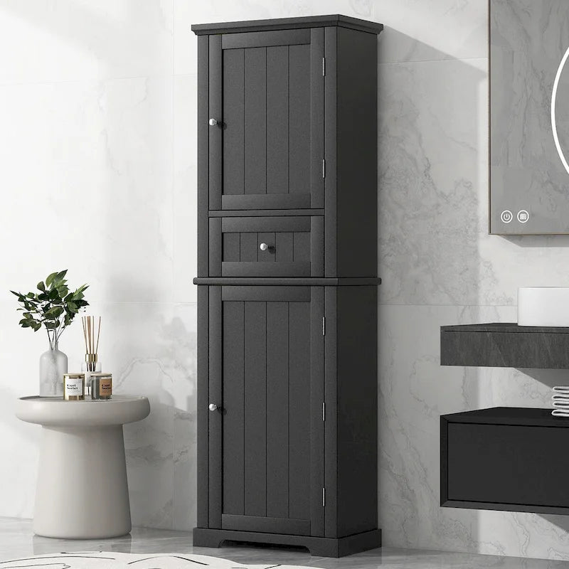 Tall Bathroom Storage Cabinet with Drawer and Adjustable Shelf