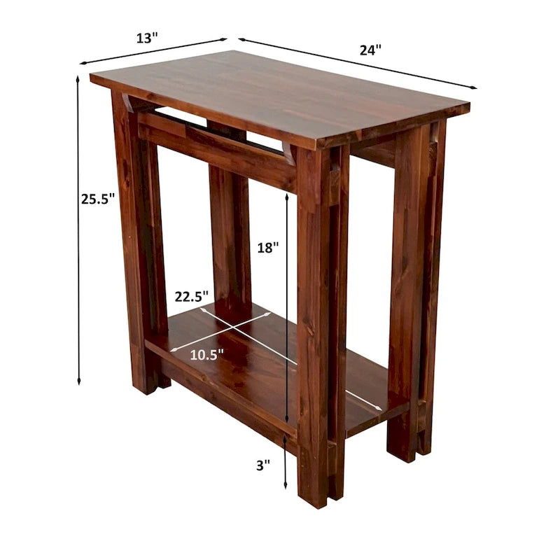 Table architecturale pour fauteuil inclinable en bois d’acacia avec étagère