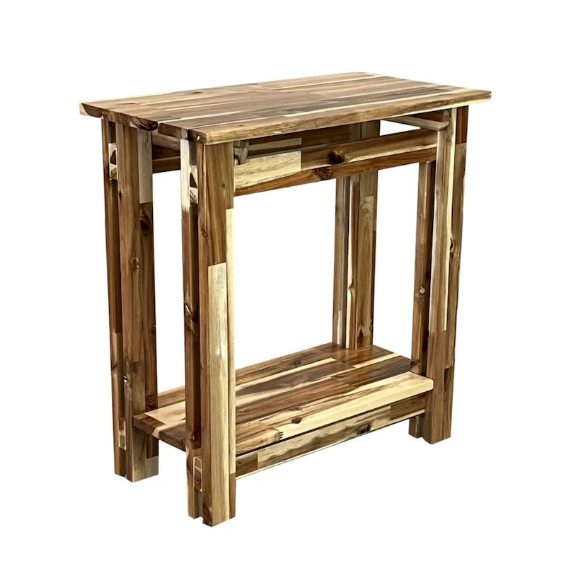 Table architecturale pour fauteuil inclinable en bois d’acacia avec étagère