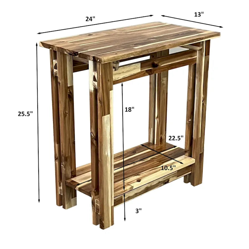 Table architecturale pour fauteuil inclinable en bois d’acacia avec étagère