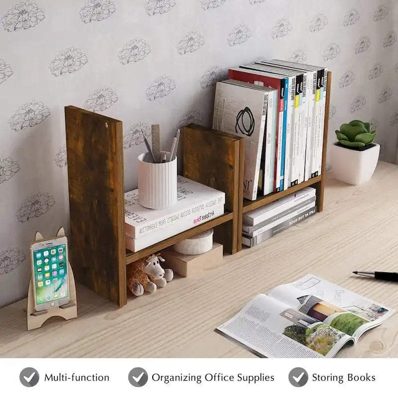 Schreibtisch-Organizer aus Holz mit Ablage und Stauraum