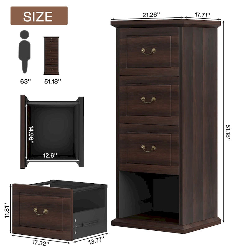Aktenschrank, 51-Inch hoch, mit 4 Schubladen, vertikaler Aktenschrank aus Holz für A4-/Letter-Format