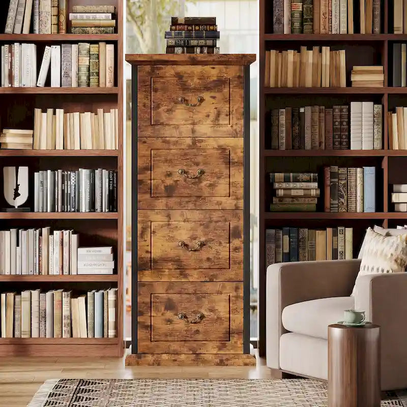 Aktenschrank, 51-Inch hoch, mit 4 Schubladen, vertikaler Aktenschrank aus Holz für A4-/Letter-Format