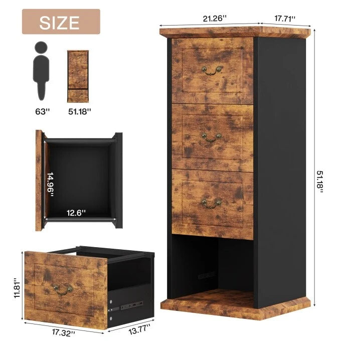 Aktenschrank, 51-Inch hoch, mit 4 Schubladen, vertikaler Aktenschrank aus Holz für A4-/Letter-Format