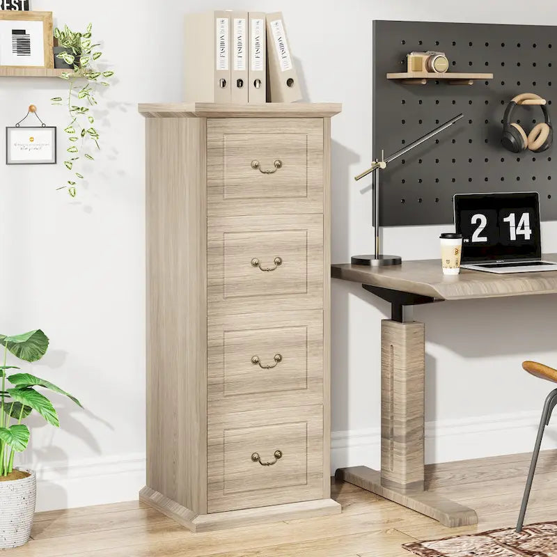 Aktenschrank, 51-Inch hoch, mit 4 Schubladen, vertikaler Aktenschrank aus Holz für A4-/Letter-Format
