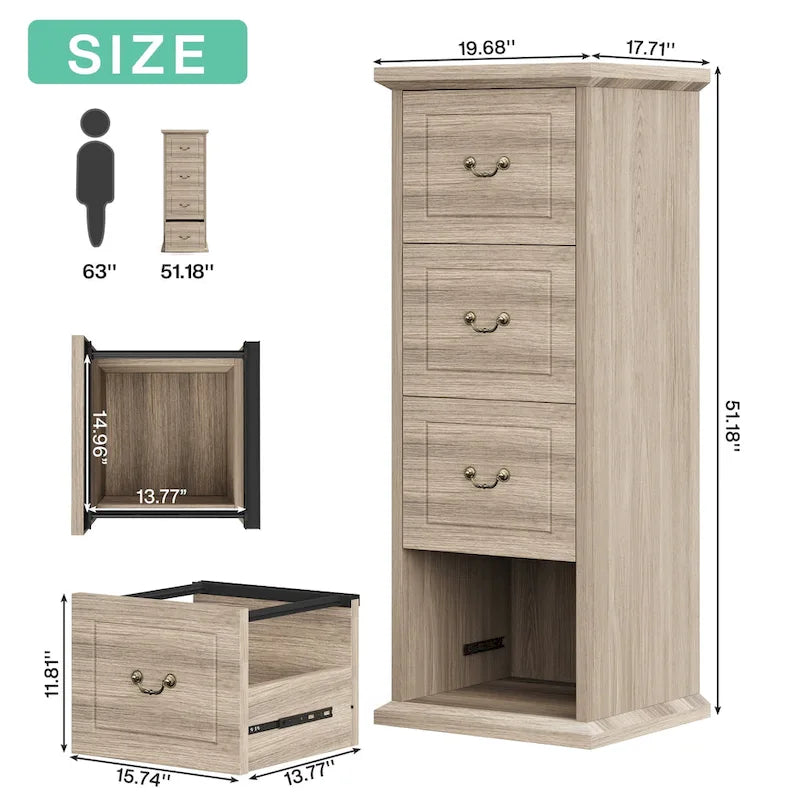 Aktenschrank, 51-Inch hoch, mit 4 Schubladen, vertikaler Aktenschrank aus Holz für A4-/Letter-Format
