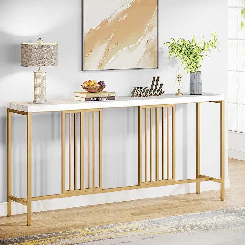 70.9 Zoll Konsolentisch für das Sofa mit offenem Ablagefach, schmaler, extra langer Sofatisch im Industrial-Stil, Flurtisch hinter dem Sofa