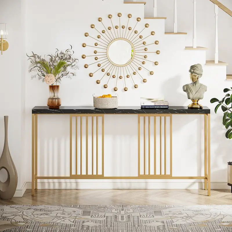 Console de canapé de 70.9 pouces avec étagère de rangement ouverte, style industriel, table étroite extra-longue pour canapé, table d’entrée derrière le canapé