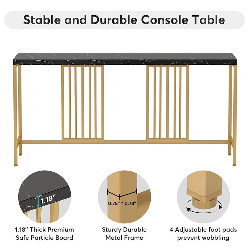 Console de canapé de 70.9 pouces avec étagère de rangement ouverte, style industriel, table étroite extra-longue pour canapé, table d’entrée derrière le canapé