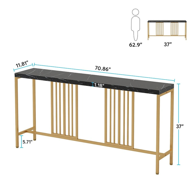 Console de canapé de 70.9 pouces avec étagère de rangement ouverte, style industriel, table étroite extra-longue pour canapé, table d’entrée derrière le canapé