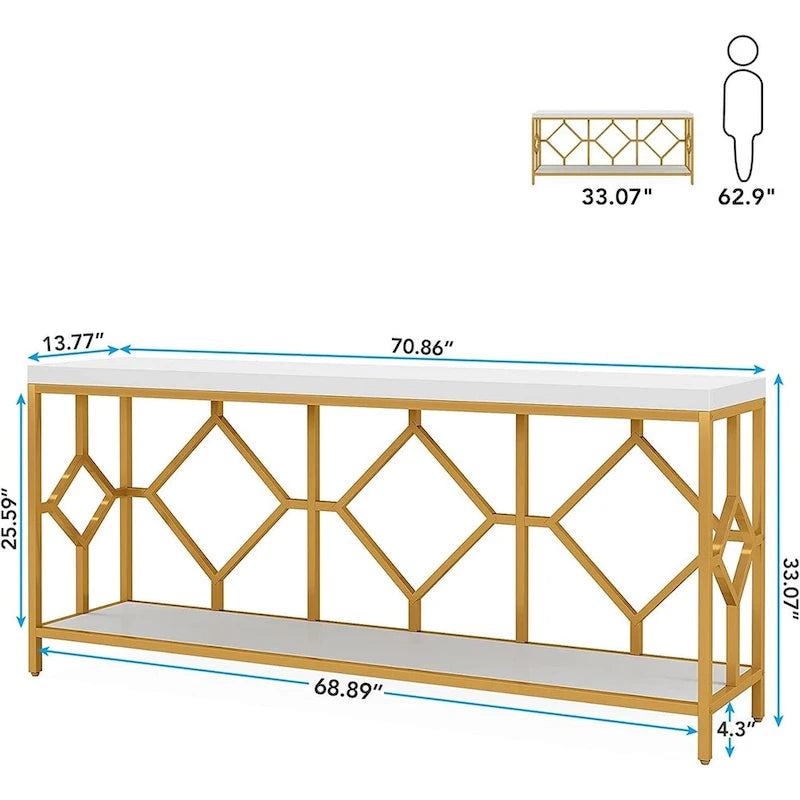 Console de canapé de 70.9 pouces avec étagère de rangement ouverte, style industriel, table étroite extra-longue pour canapé, table d’entrée derrière le canapé