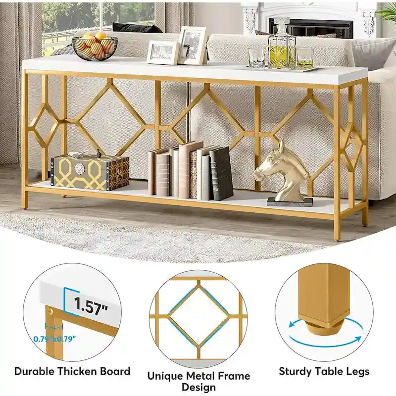 Console de canapé de 70.9 pouces avec étagère de rangement ouverte, style industriel, table étroite extra-longue pour canapé, table d’entrée derrière le canapé