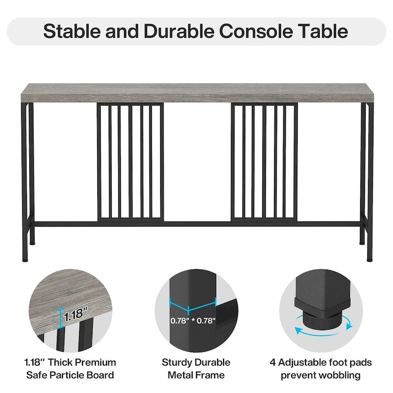 Console de canapé de 70.9 pouces avec étagère de rangement ouverte, style industriel, table étroite extra-longue pour canapé, table d’entrée derrière le canapé