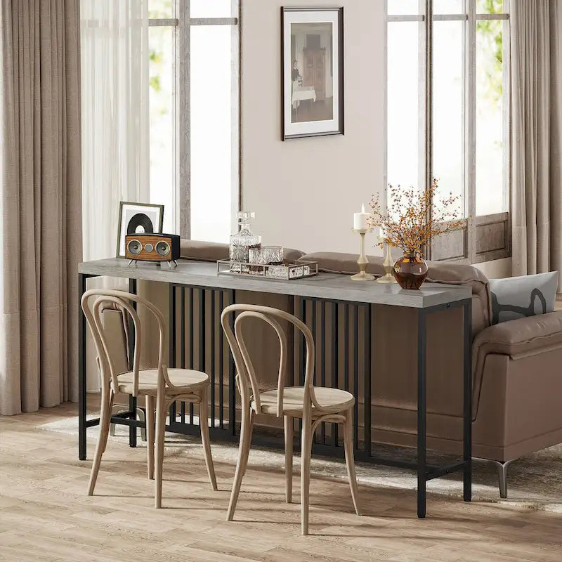 Console de canapé de 70.9 pouces avec étagère de rangement ouverte, style industriel, table étroite extra-longue pour canapé, table d’entrée derrière le canapé
