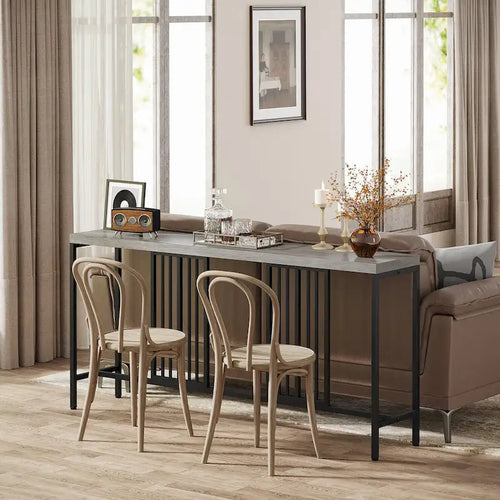 Mesa consola para sofá de 70.9 pulgadas con repisa de almacenamiento abierta, mesa auxiliar industrial estrecha y extralarga para recibidor, detrás del sofá
