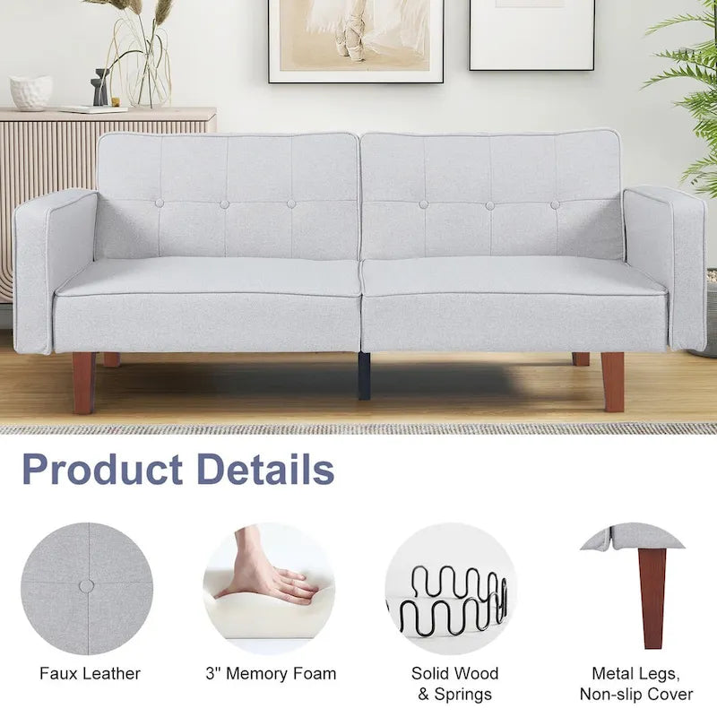 Canapé-lit futon convertible avec matelas en mousse à mémoire de forme pour le salon - 68.11*30.11*28.74