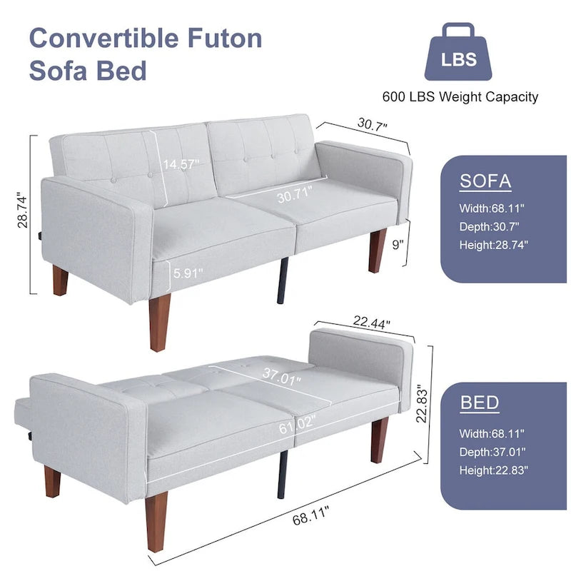 Canapé-lit futon convertible avec matelas en mousse à mémoire de forme pour le salon - 68.11*30.11*28.74