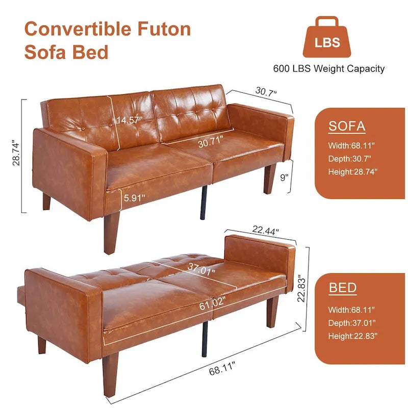 Canapé-lit futon convertible avec matelas en mousse à mémoire de forme pour le salon - 68.11*30.11*28.74