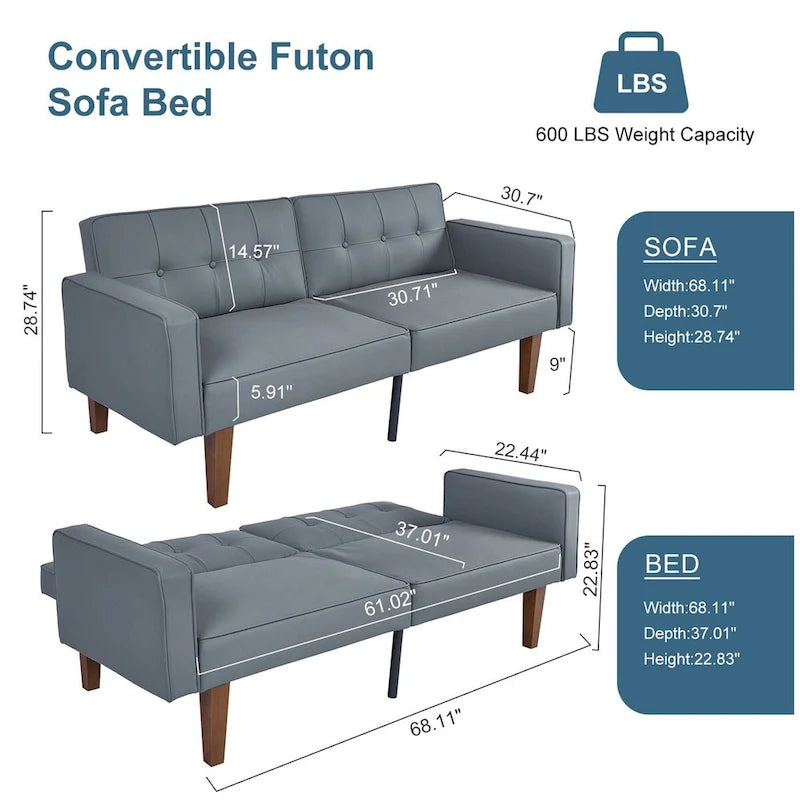 Canapé-lit futon convertible avec matelas en mousse à mémoire de forme pour le salon - 68.11*30.11*28.74