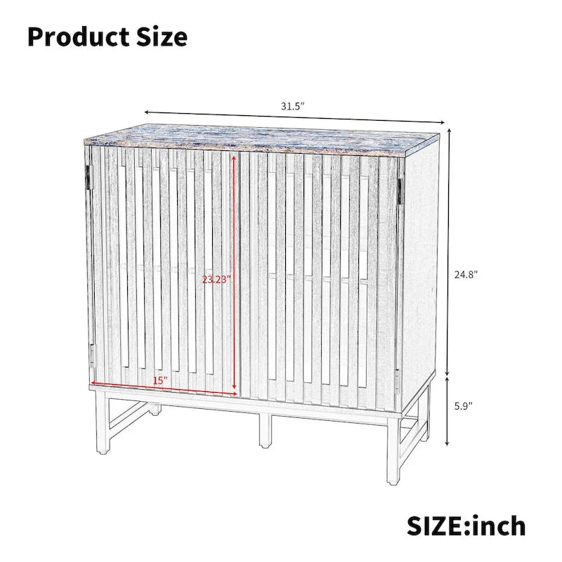 Vintage-Aufbewahrungsschrank mit Lamellen und Streifenmuster sowie verstellbarem Einlegeboden